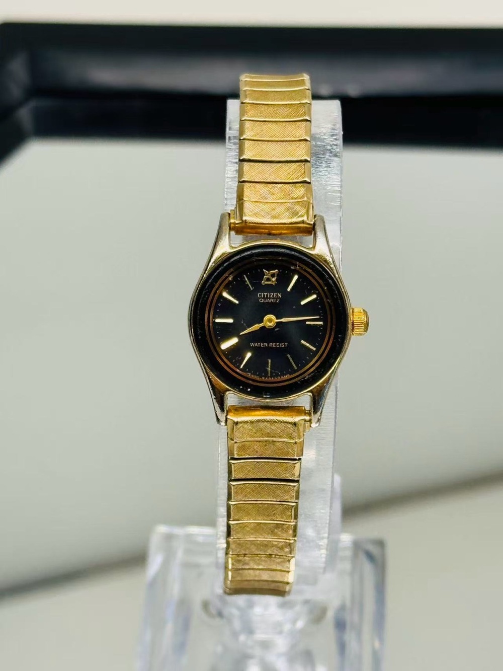 Vintage Citizen Quartz Ladies Watch Black Dial 19mm Gold Tone New Battery Runs